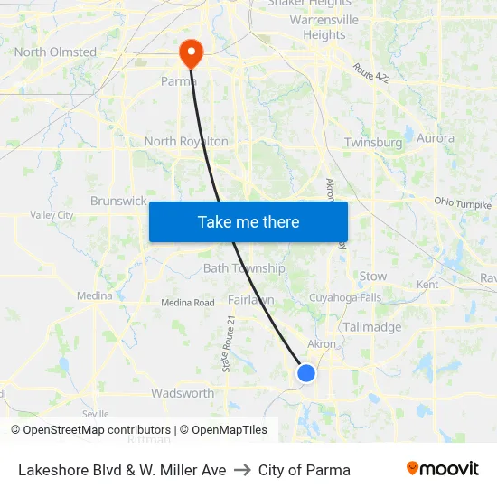Lakeshore Blvd & W. Miller Ave to City of Parma map
