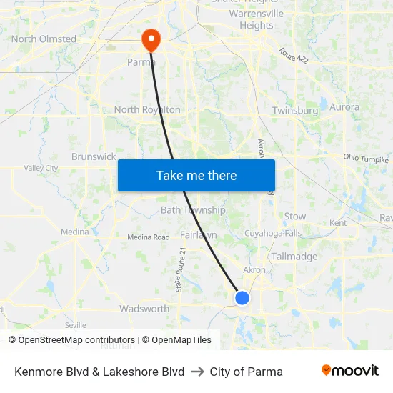 Kenmore Blvd & Lakeshore Blvd to City of Parma map