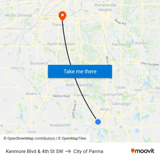 Kenmore Blvd  & 4th St SW to City of Parma map