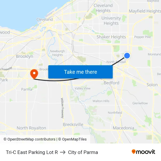 Tri-C East Parking Lot R to City of Parma map