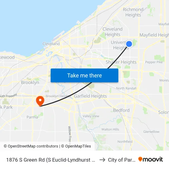 1876 S Green Rd (S Euclid-Lyndhurst Library) to City of Parma map