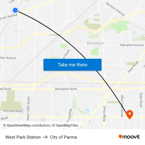 West Park Station to City of Parma map
