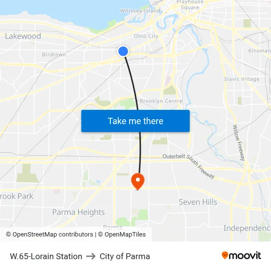 W.65-Lorain Station to City of Parma map