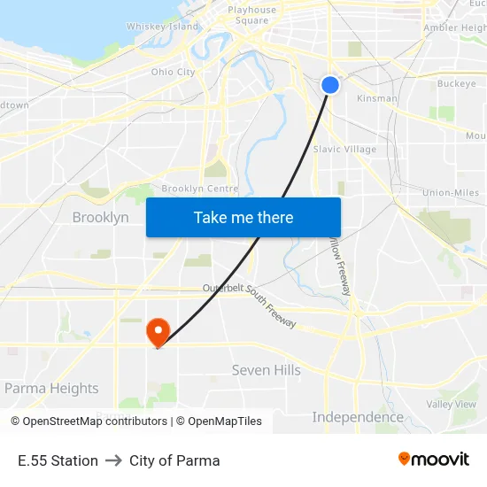 E.55 Station to City of Parma map