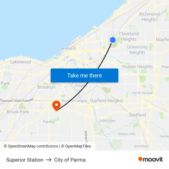Superior Station to City of Parma map