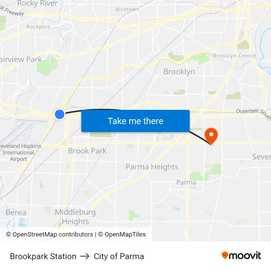 Brookpark Station to City of Parma map
