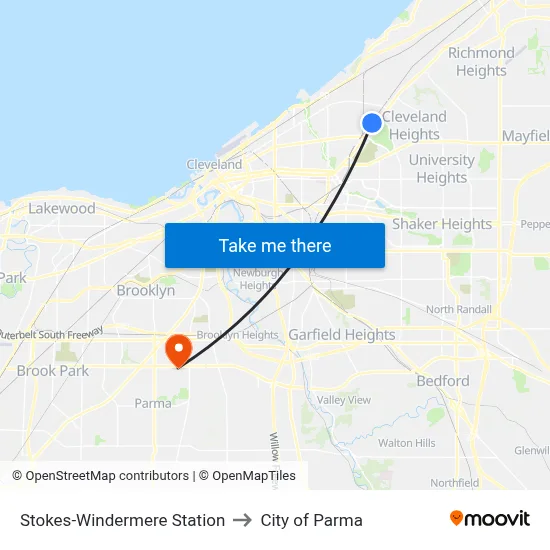 Stokes-Windermere Station to City of Parma map