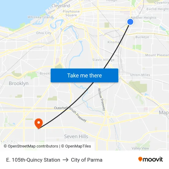 E. 105th-Quincy Station to City of Parma map