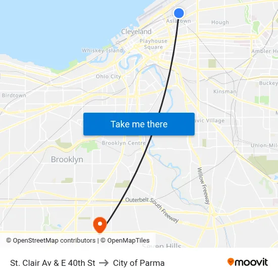 St. Clair Av & E 40th St to City of Parma map