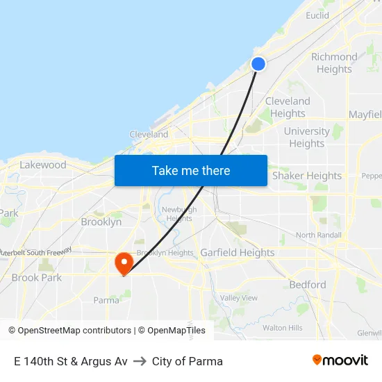E 140th St & Argus Av to City of Parma map