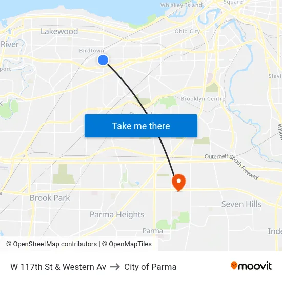 W 117th St & Western Av to City of Parma map