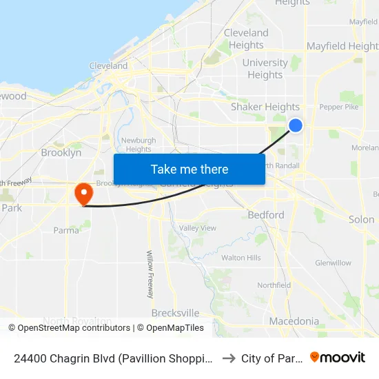24400 Chagrin Blvd (Pavillion Shopping Ctr) to City of Parma map