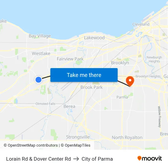 Lorain Rd & Dover Center Rd to City of Parma map