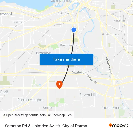 Scranton Rd & Holmden Av to City of Parma map