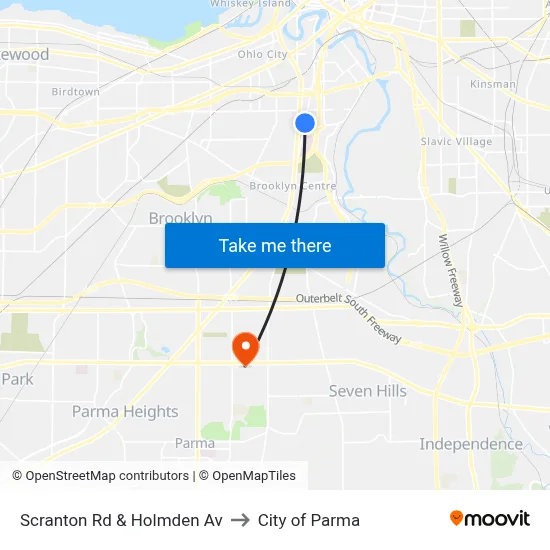 Scranton Rd & Holmden Av to City of Parma map