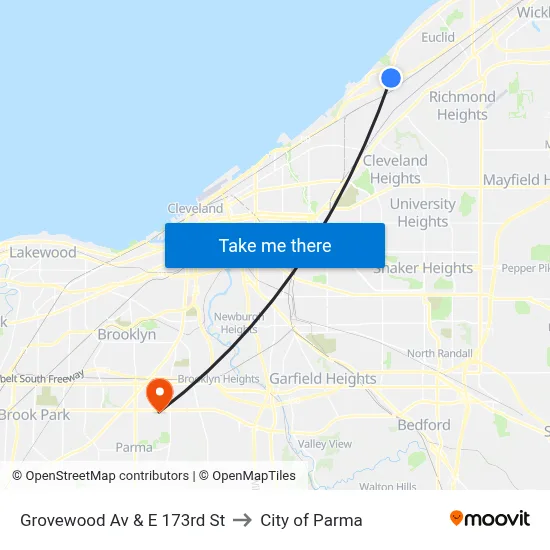 Grovewood Av & E 173rd St to City of Parma map