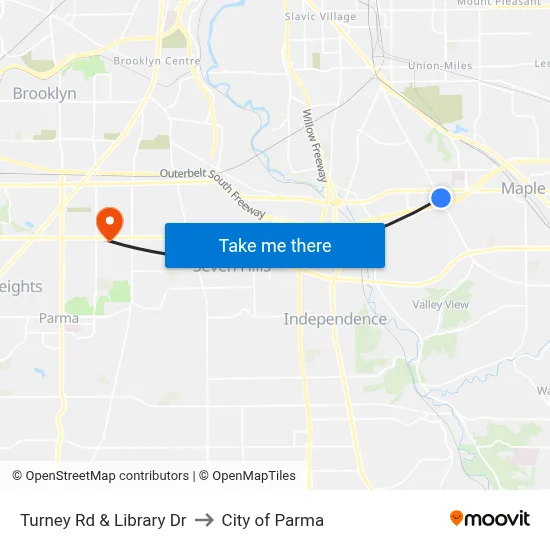Turney Rd & Library Dr to City of Parma map