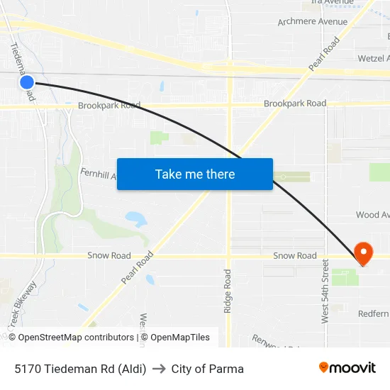 5170 Tiedeman Rd (Aldi) to City of Parma map