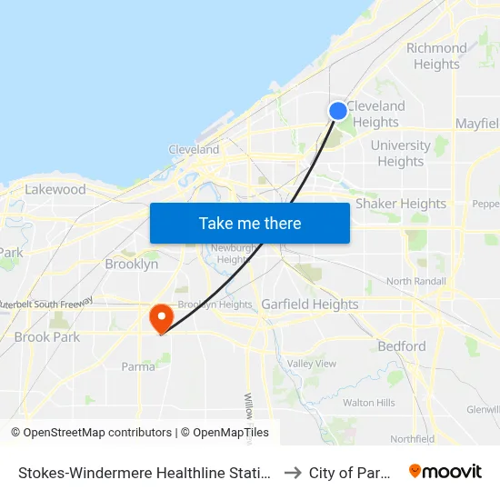 Stokes-Windermere Healthline Station to City of Parma map