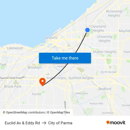 Euclid Av & Eddy Rd to City of Parma map