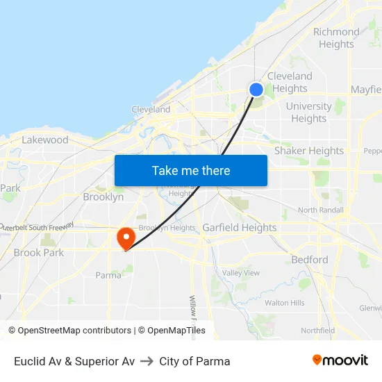 Euclid Av & Superior Av to City of Parma map