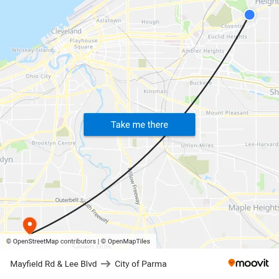 Mayfield Rd & Lee Blvd to City of Parma map