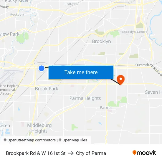 Brookpark Rd & W 161st St to City of Parma map