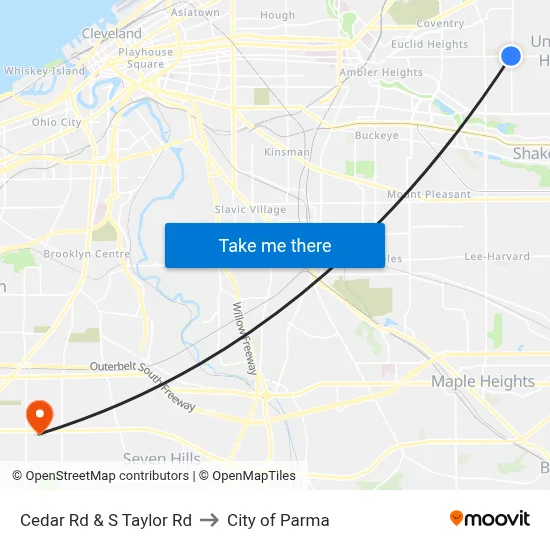 Cedar Rd & S Taylor Rd to City of Parma map