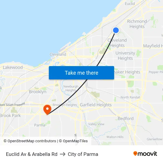 Euclid Av & Arabella Rd to City of Parma map