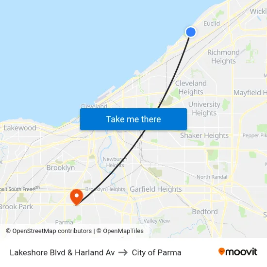 Lakeshore Blvd & Harland Av to City of Parma map