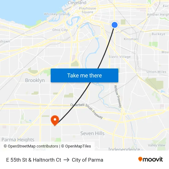 E 55th St & Haltnorth Ct to City of Parma map