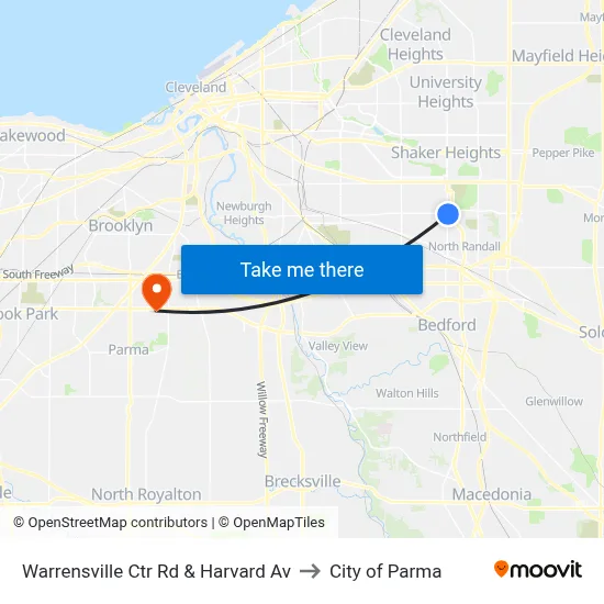 Warrensville Ctr Rd & Harvard Av to City of Parma map