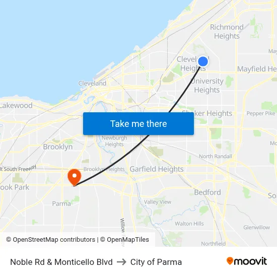Noble Rd & Monticello Blvd to City of Parma map