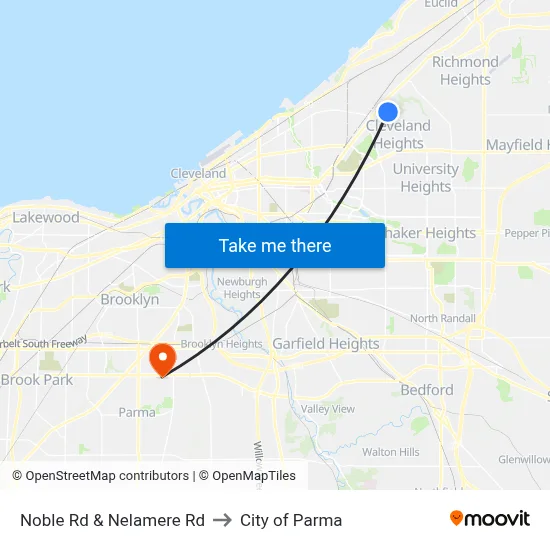 Noble Rd & Nelamere Rd to City of Parma map