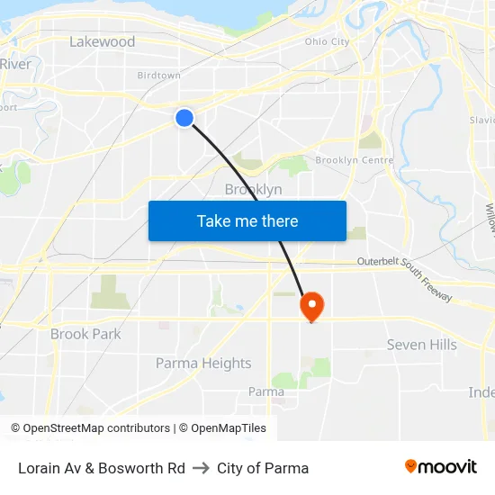 Lorain Av & Bosworth Rd to City of Parma map