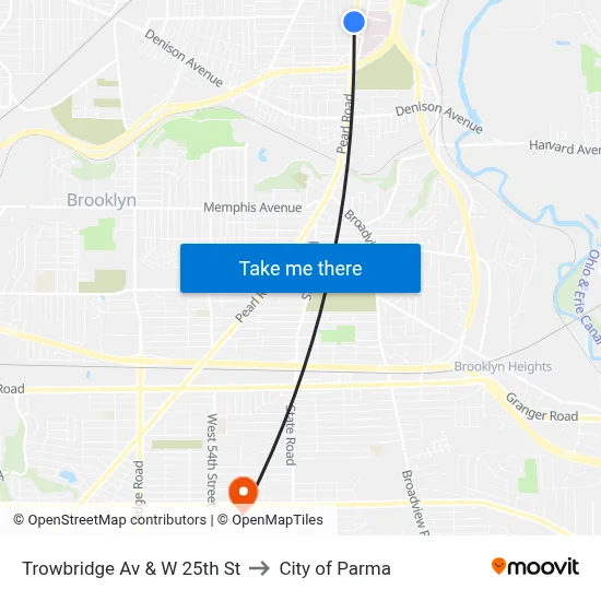 Trowbridge Av & W 25th St to City of Parma map