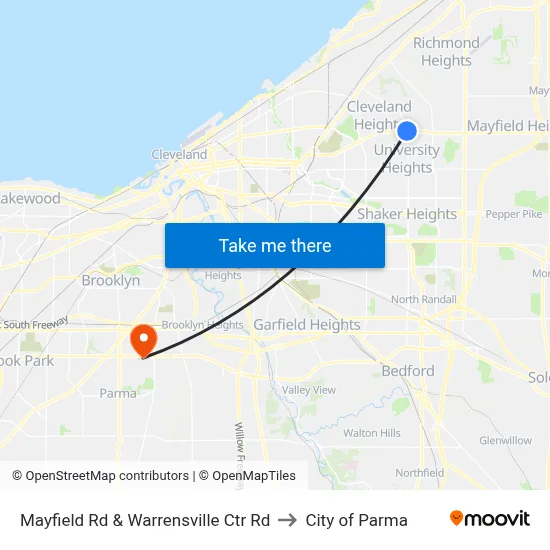 Mayfield Rd & Warrensville Ctr Rd to City of Parma map