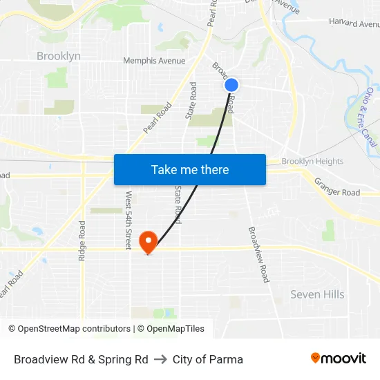 Broadview Rd & Spring Rd to City of Parma map