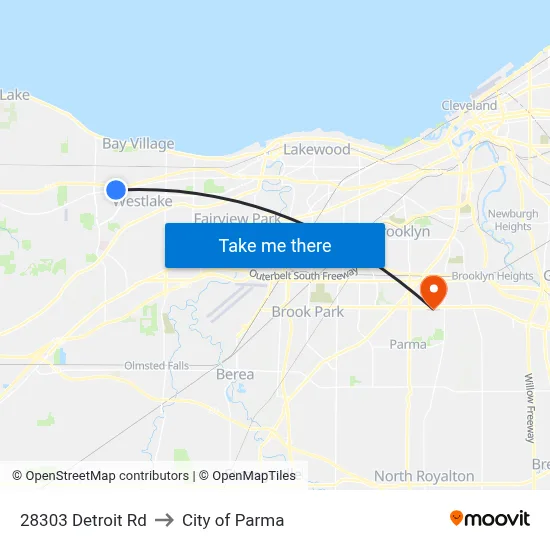 28303 Detroit Rd to City of Parma map