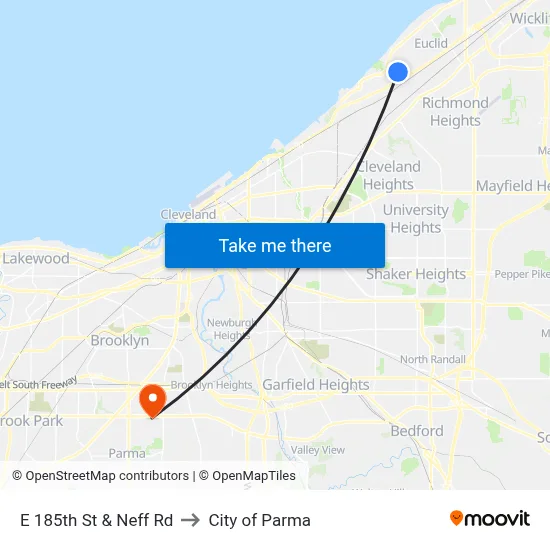 E 185th St & Neff Rd to City of Parma map