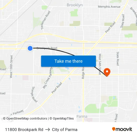 11800 Brookpark Rd to City of Parma map