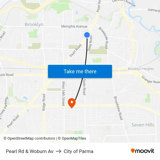 Pearl Rd & Woburn Av to City of Parma map