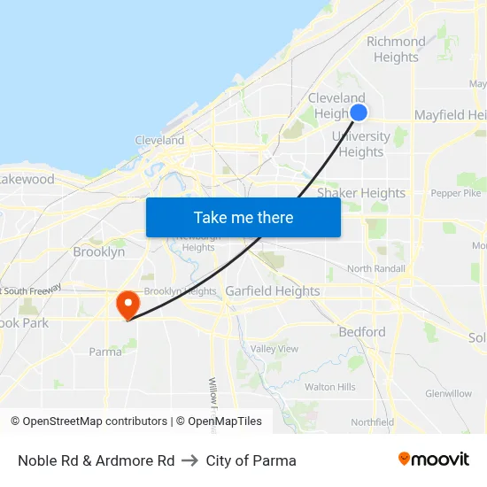 Noble Rd & Ardmore Rd to City of Parma map