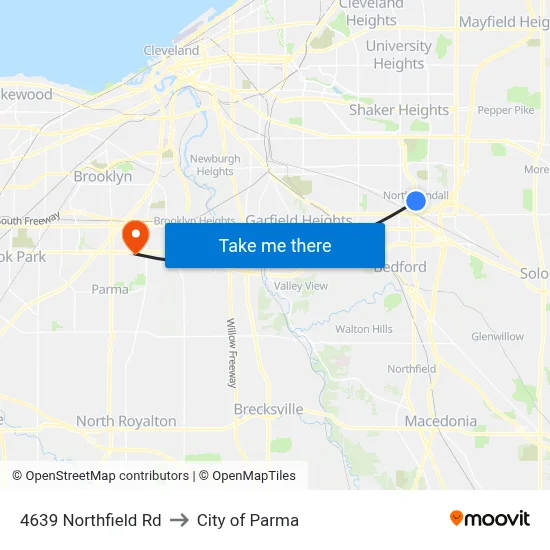 4639 Northfield Rd to City of Parma map
