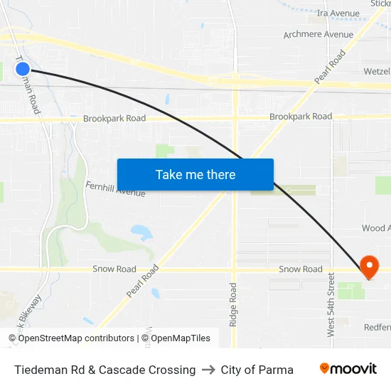 Tiedeman Rd & Cascade Crossing to City of Parma map