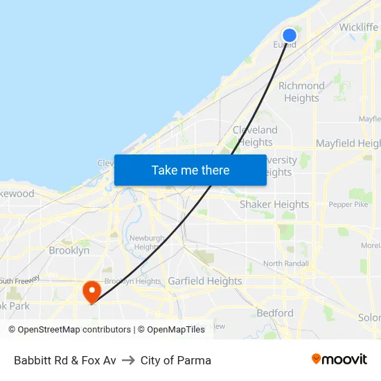 Babbitt Rd & Fox Av to City of Parma map