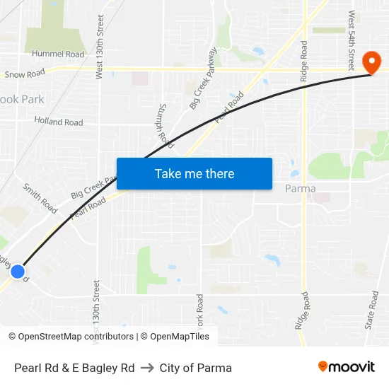 Pearl Rd & E Bagley Rd to City of Parma map