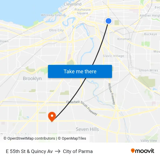 E 55th St & Quincy Av to City of Parma map