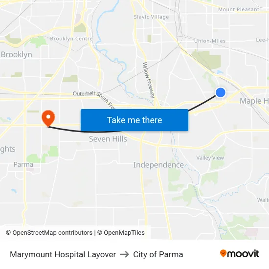 Marymount Hospital Layover to City of Parma map