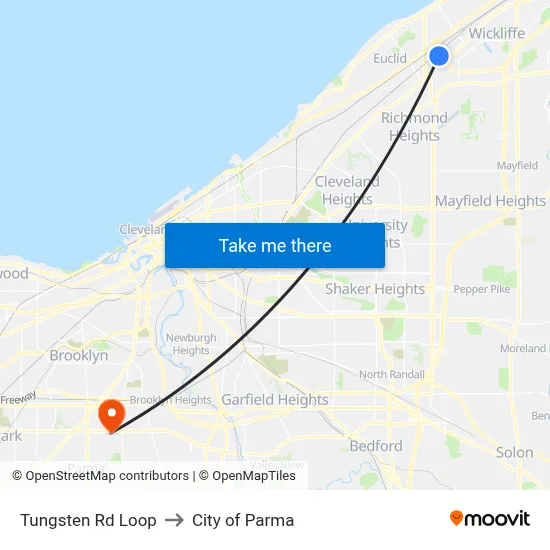 Tungsten Rd Loop to City of Parma map